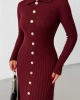 Kadın Bordo Gold Düğme detaylı Fitilli Uzun Triko Elbise