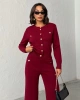 Kadın Bordo Hırka Pantolon Alt Üst İkili Triko Takım