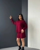 Kadın Bordo İnci Taş İşlemeli Kazak Etek Alt Üst İkili Triko Takım