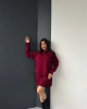 Kadın Bordo İnci Taş İşlemeli Kazak Etek Alt Üst İkili Triko Takım