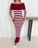 Kadın Bordo Madonna Kayık Yaka Esnek Midi Boy Triko Elbise