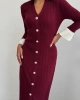 Kadın Bordo Şık Bilek Boy Kol Boydan Düğmeli Uzun Triko Elbise