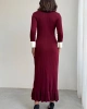 Kadın Bordo Şık Bilek Boy Kol Boydan Düğmeli Uzun Triko Elbise