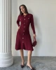 Kadın Bordo Şık Gold Düğme Detaylı Zarif Uzun Kol Triko Elbise