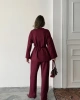 Kadın Bordo Taş İşlemeli Bel Bağlama Detaylı Bluz Pantolon Alt Üst İkili Takım