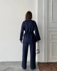 Kadın Lacivert Taş İşlemeli Bel Bağlama Detaylı Bluz Pantolon Alt Üst İkili Takım
