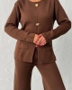 Kadın Kahverengi Gold Düğme Detaylı Alt Üst İkili Triko Takım