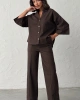 Kadın Kahverengi Gömlek Pantolon Premium Kalite Alt üst ikili Takım