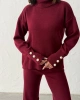 Kadın Bordo Kol Düğme Detaylı Bluz Etek Alt Üst İkili Triko Takım
