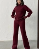 Kadın Bordo Kol Düğme Detaylı Bluz Etek Alt Üst İkili Triko Takım