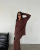 Kadın Kahverengi Rahat Kesim Fermuarlı Oversize Alt Üst ikili Triko Takım