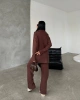 Kadın Kahverengi Rahat Kesim Fermuarlı Oversize Alt Üst ikili Triko Takım