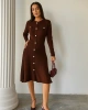 Kadın Kahverengi Şık Gold Düğme Detaylı Zarif Uzun Kol Triko Elbise (Yeni Renk)