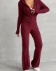 Kadın Kapşonlu Fermuarlı Crop Hırka Pantolon Alt Üst Triko Takım - Bordo S/m