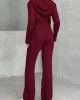 Kadın Kapşonlu Fermuarlı Crop Hırka Pantolon Alt Üst Triko Takım - Bordo S/m