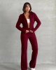 Kadın Kapşonlu Fermuarlı Crop Hırka Pantolon Alt Üst Triko Takım - Bordo S/m
