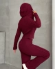 Kadın Kapşonlu Fermuarlı Crop Hırka Pantolon Alt Üst Triko Takım - Bordo S/m