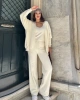 Kadın Krem Crop Bluz Hırka Pantolon 3’lü Kışlık Triko Takım