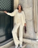 Kadın Krem Crop Bluz Hırka Pantolon 3’lü Kışlık Triko Takım