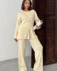 Kadın Krem Gold Düğme Detaylı Alt Üst İkili Triko Takım