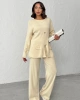 Kadın Krem Gold Düğme Detaylı Alt Üst İkili Triko Takım