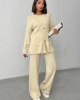 Kadın Krem Gold Düğme Detaylı Alt Üst İkili Triko Takım
