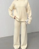 Kadın Krem Kol Düğme Detaylı Bluz Etek Alt Üst İkili Triko Takım