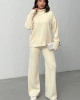 Kadın Krem Kol Düğme Detaylı Bluz Etek Alt Üst İkili Triko Takım