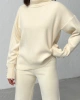 Kadın Krem Kol Düğme Detaylı Bluz Etek Alt Üst İkili Triko Takım