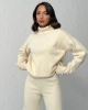 Kadın Krem Kol Düğme Detaylı Bluz Etek Alt Üst İkili Triko Takım