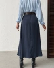 Kadın Lacivert Kemerli Tensel Kumaş Önden Yırtmaç Detaylı Premium Kalite Etek