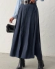 Kadın Lacivert Kemerli Tensel Kumaş Önden Yırtmaç Detaylı Premium Kalite Etek