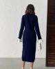 Kadın Lacivert Şık Düğme Ve Kol Detaylı Triko Elbise