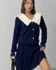 Kadın Lacivert Şık Yaka Detaylı Hırka Bluz Etek Alt Üst İkili Takım (Yeni Renk)