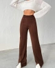 Kadın Kahverengi Yüksek Bel Şık Şerit Detaylı Geniş Paça Triko Pantolon