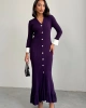 Kadın Mor Şık Bilek Boy Kol Boydan Düğmeli Uzun Triko Elbise