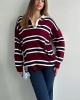 Kadın Polo Yaka Bordo Oversize Kazak