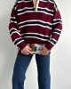 Kadın Polo Yaka Bordo Oversize Kazak