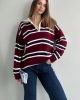 Kadın Polo Yaka Bordo Oversize Kazak