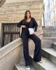 Kadın Siyah Crop Bluz Hırka Pantolon 3’lü Kışlık Triko Takım