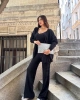 Kadın Siyah Crop Bluz Hırka Pantolon 3’lü Kışlık Triko Takım