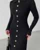 Kadın Siyah Gold Düğme detaylı Fitilli Uzun Triko Elbise