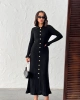 Kadın Siyah Gold Düğme detaylı Fitilli Uzun Triko Elbise