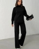 Kadın Siyah Kol Düğme Detaylı Bluz Etek Alt Üst İkili Triko Takım