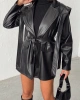 Kadın Siyah Kruvaze Yaka Kuşaklı Deri Ceket