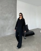 Kadın Siyah Rahat Kesim Fermuarlı Oversize Alt Üst ikili Triko Takım
