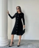 Kadın Siyah Şık Gold Düğme Detaylı Zarif Uzun Kol Triko Elbise