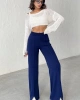 Kadın Lacivert Yüksek Bel Şık Şerit Detaylı Geniş Paça Triko Pantolon
