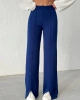 Kadın Lacivert Yüksek Bel Şık Şerit Detaylı Geniş Paça Triko Pantolon