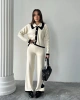 Kadın Yaka Detaylı Alt Üst Şık Triko Takım - Ekru